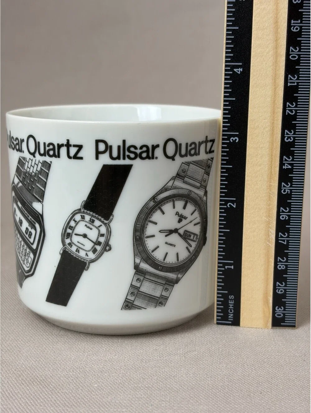 Vintage Pulsar Quartz Watch Coffee Mug Digital Calculator Wristwatch Promo Cup